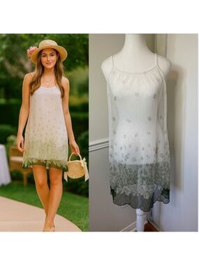 🐈Sheer Green Gradient Mini Slip Dress P2P 18"